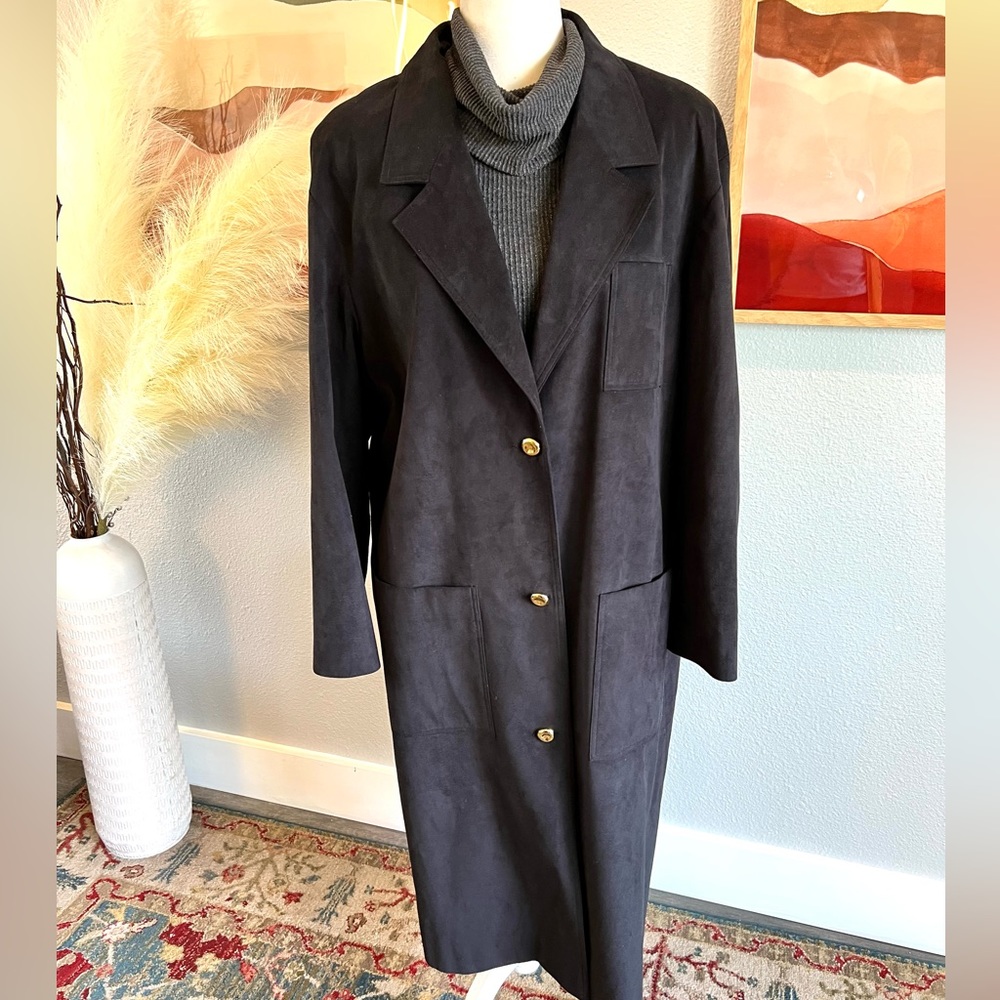 Vintage Da-Rue of California Black Ultrasuede Overcoat